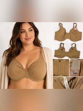 Cacique Full Coverage Underwire Bra 42I Nude Beige Smooth Unlined NWT Plus Size